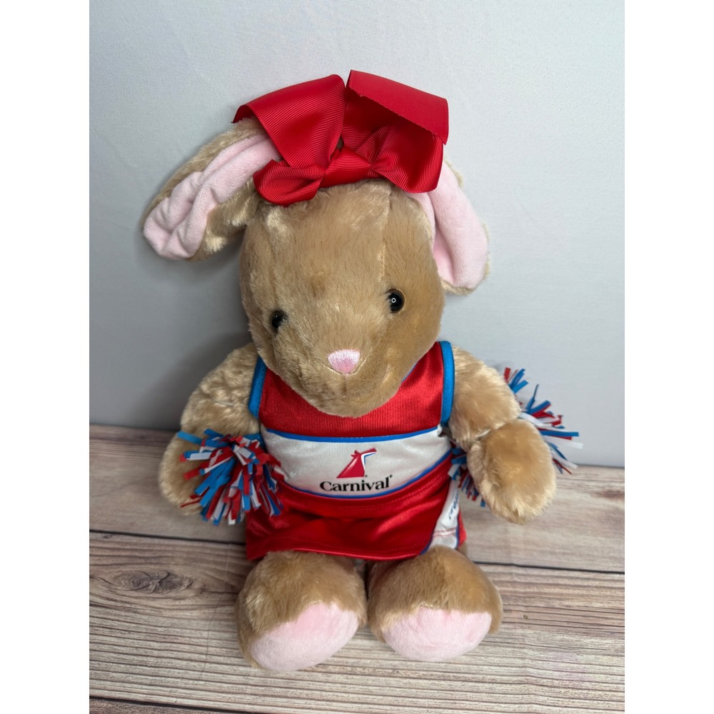 Carnival Cruise Line Cheerleader Bunny Rabbit Plush Stuffed Animal Tan Red 16"